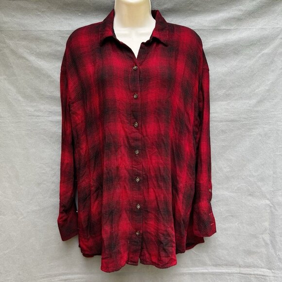J. Jill Tops - J. Jill Size Medium Red Black Plaid Collared Shirt Button Down Fall Autumn Cozy